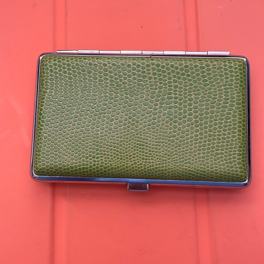 Metallic business card case. Green. EUC